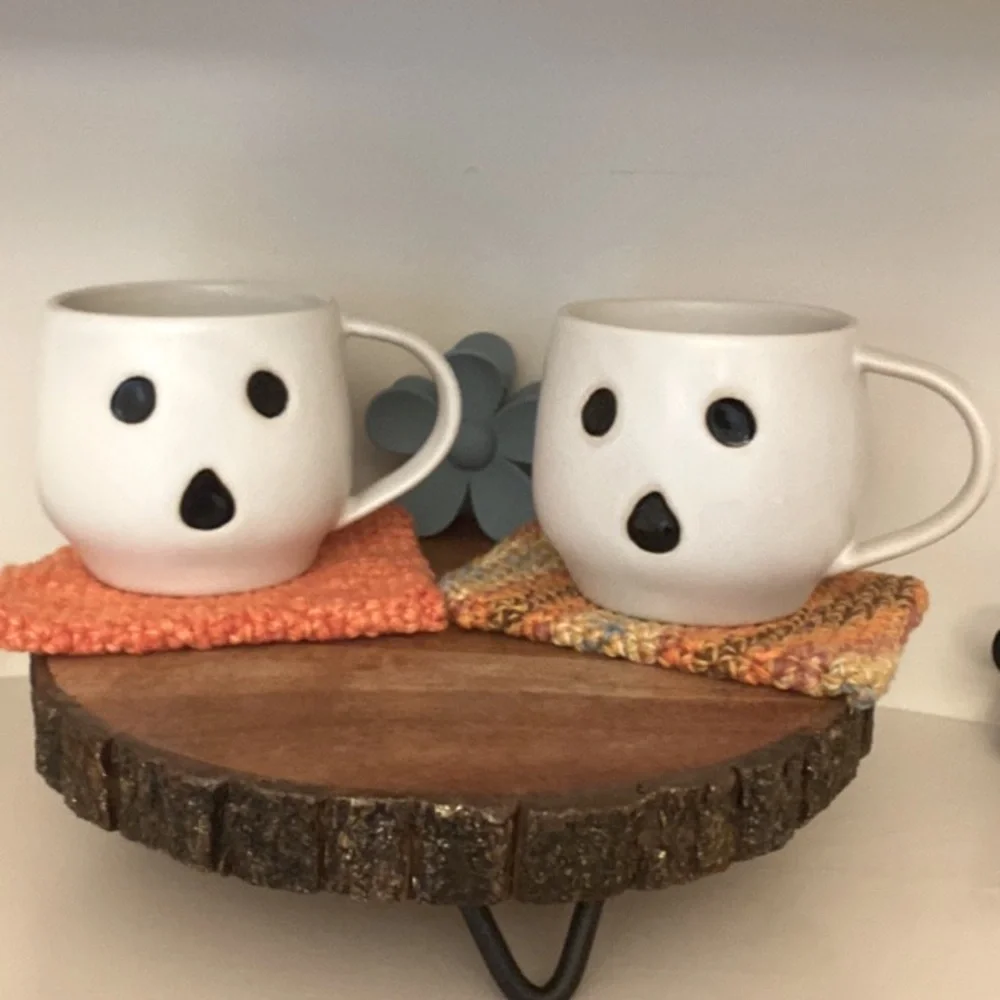 Pottery Barn Ghost Boo Mug Cup Modern Matte Stoneware Minimalist Gus Coffee Set